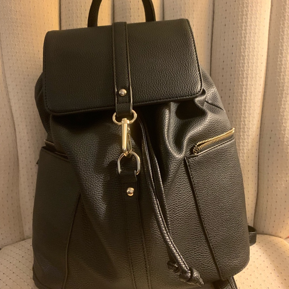 Black Faux Leather Backpack
